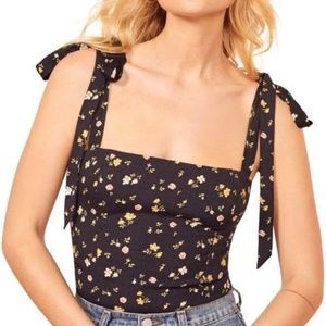 Reformation Ellora Floral Tie Shoulder Tank Top